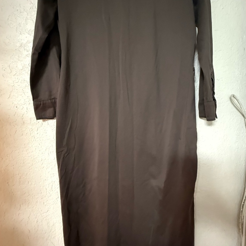 Calvin Klein Long Sleeve Cotton Button-Down Shirt Dress - Espresso Brown - Picture 9 of 12